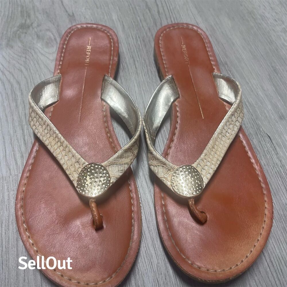Report Women's Gold Strappy Sandals Size 9 Casual Summer Flip Flops
